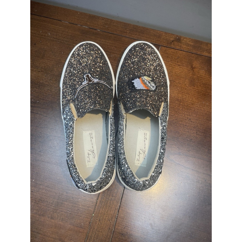 Vintage Havana Shoes Women 7 BRONZE BERTIE Glitter Sneaker Slip On Patches NWOB! - Picture 7 of 12